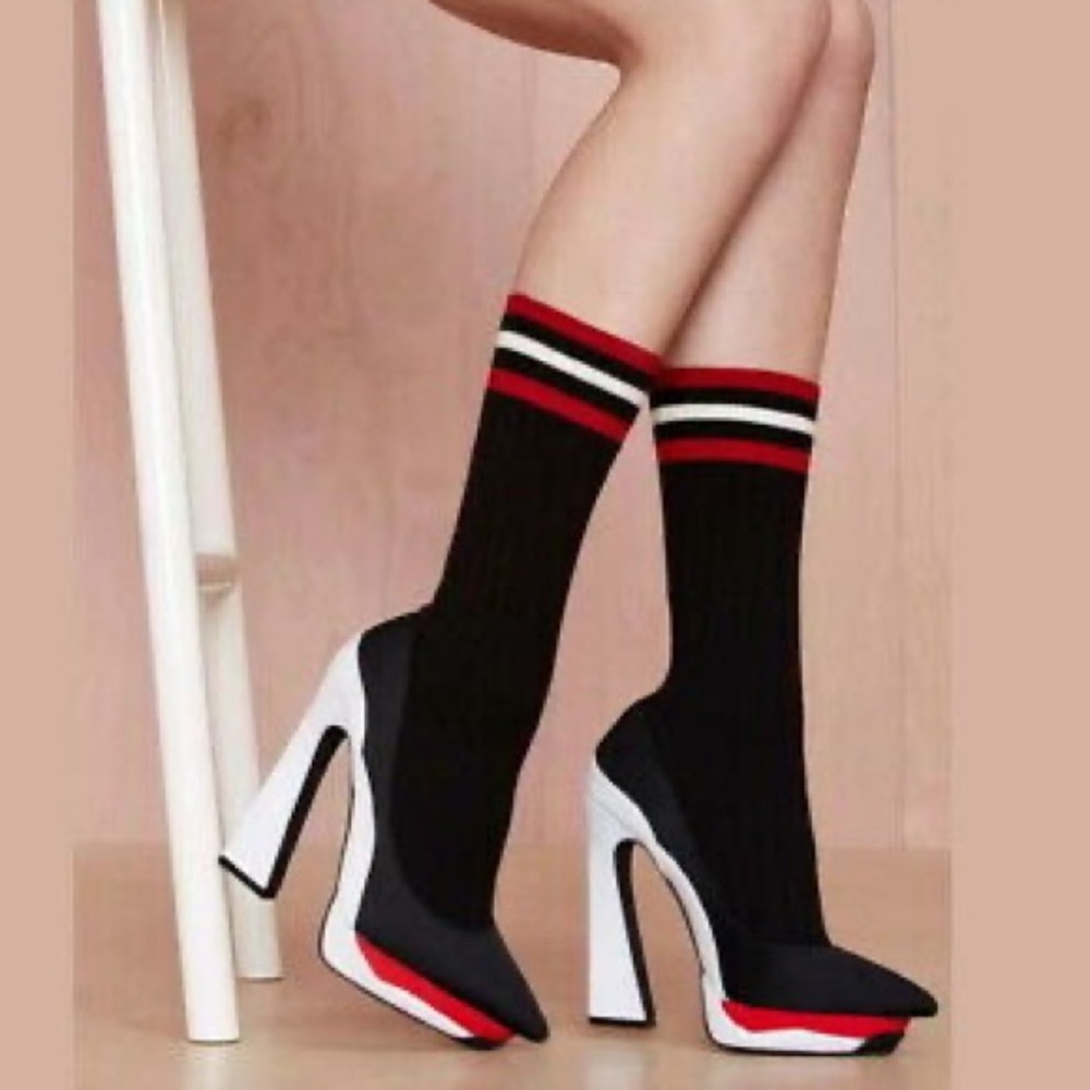 Jeffrey Campbell Black and Red Neoprene Sox Boots
